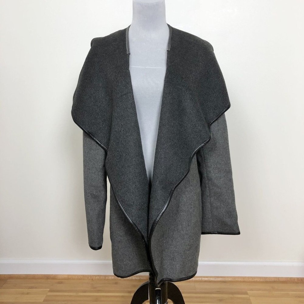 Saks 5th‎ Fifth Avenue Wool Blend Gray / Black Open Front Jacket Coat Sz 10